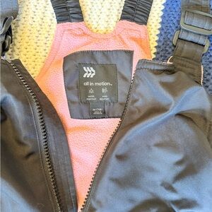 all in motion Black Kids Snow Bibs with Pink Fleece Lining